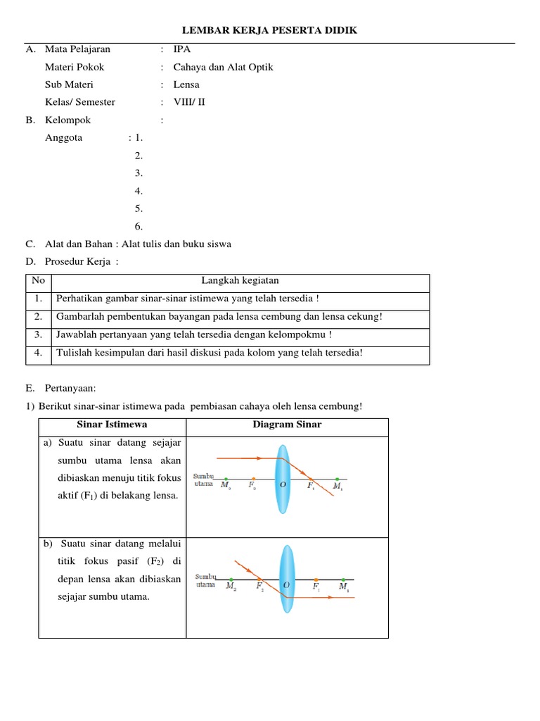 Sebutkan Sifat Sifat Bayangan Pada Lensa Cembung