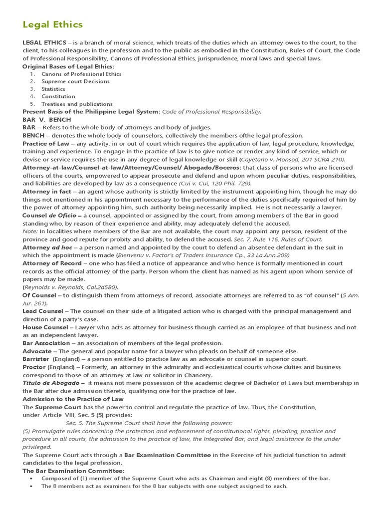 Legal Ethics Reviewer PDF Lawyer Practice Of Law
