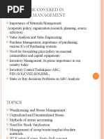 Topics To Be Covered in Materials Management