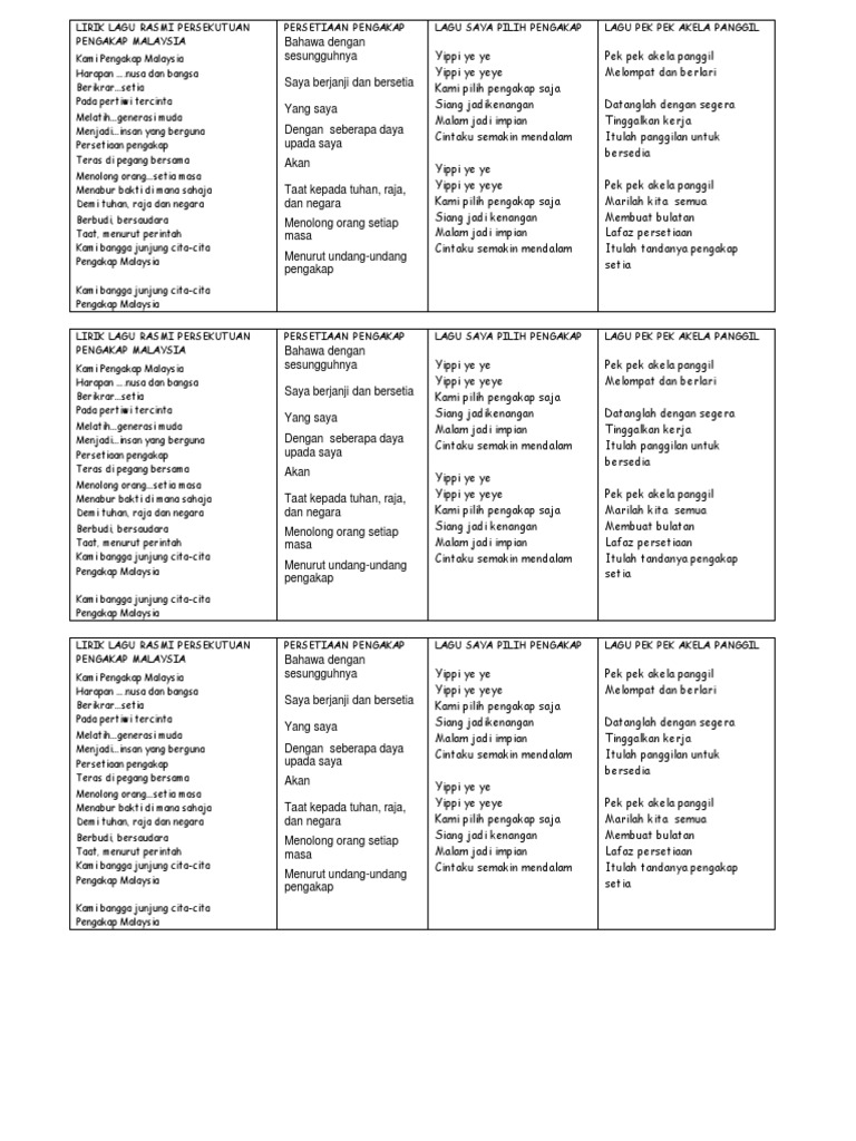 Lirik Lagu Rasmi Persekutuan Pengakap Malaysia PDF