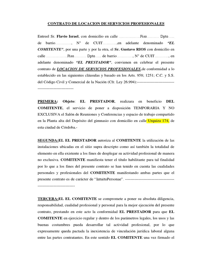 Contrato de Locacion de Servicios Profesionales | Gobierno | Justicia