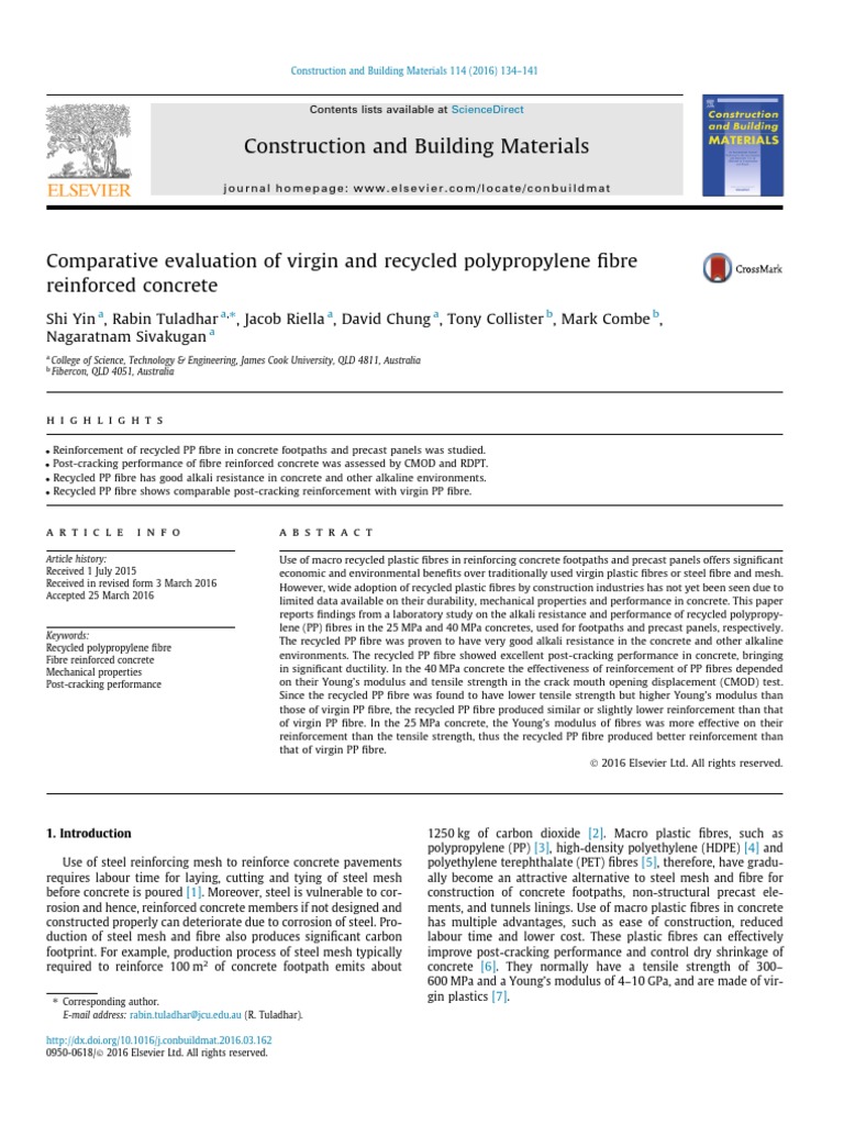 Comparative Evaluation of Virgin and Recycled Polypropylene Fibre PDF ...