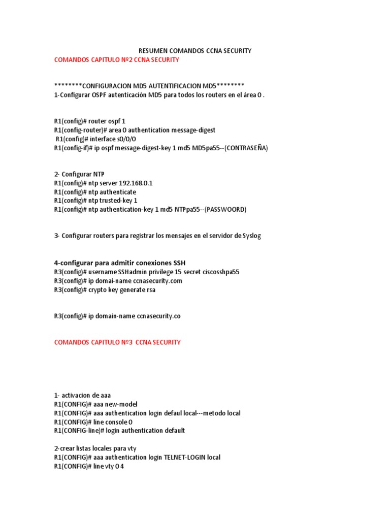 Comandos CCNA Security: Resumen SEO | PDF | Cubierta segura | Estándares de  red