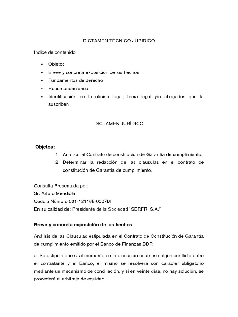 Dictamen Técnico Juridico de Lagarantia | PDF | Arbitraje | Pagos