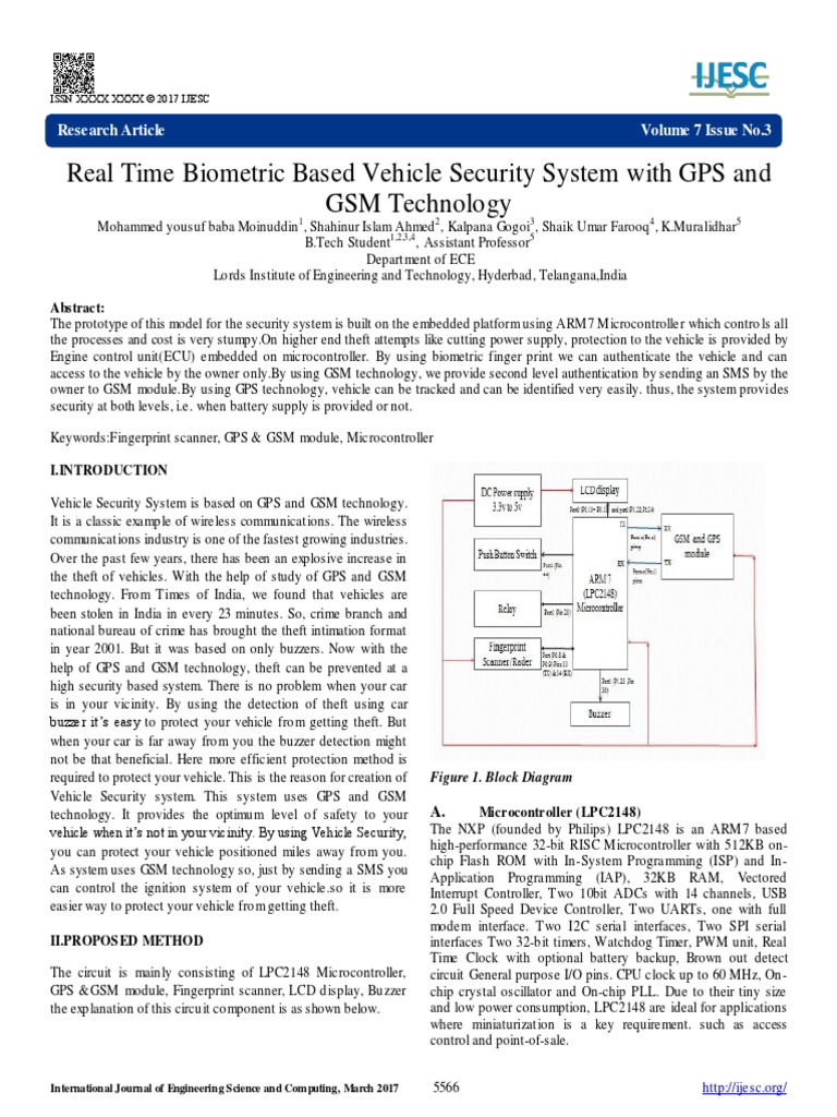 .Real Time Biometric Based Vehicle Security System With GPS and GSM ...