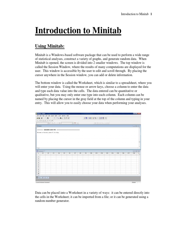 Minitab Basics: Data Entry & Management | PDF | Spreadsheet | Computing