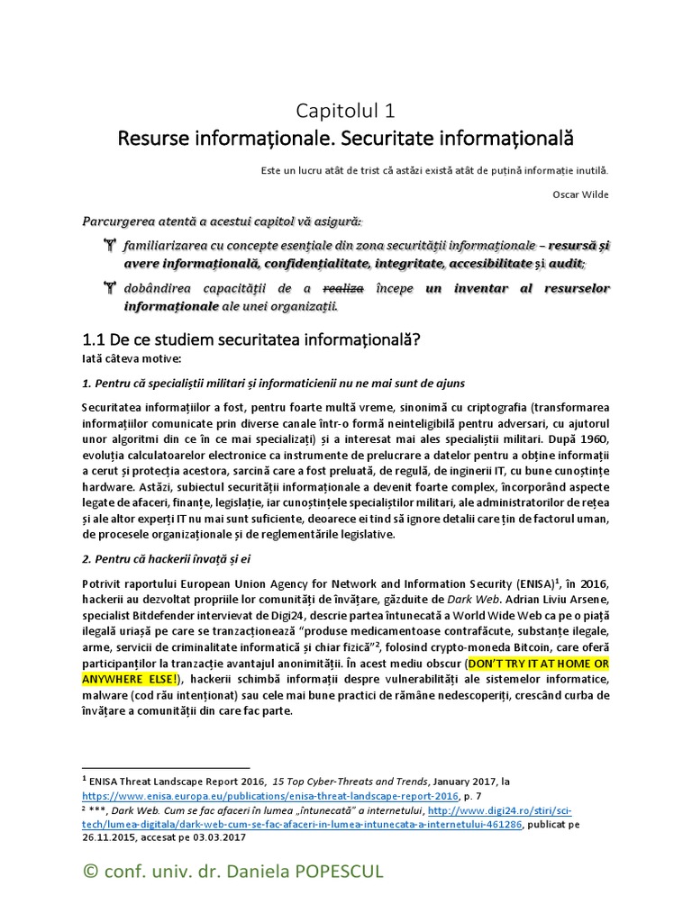 Resurse Informationale Securitate Informationala Cap1 | PDF
