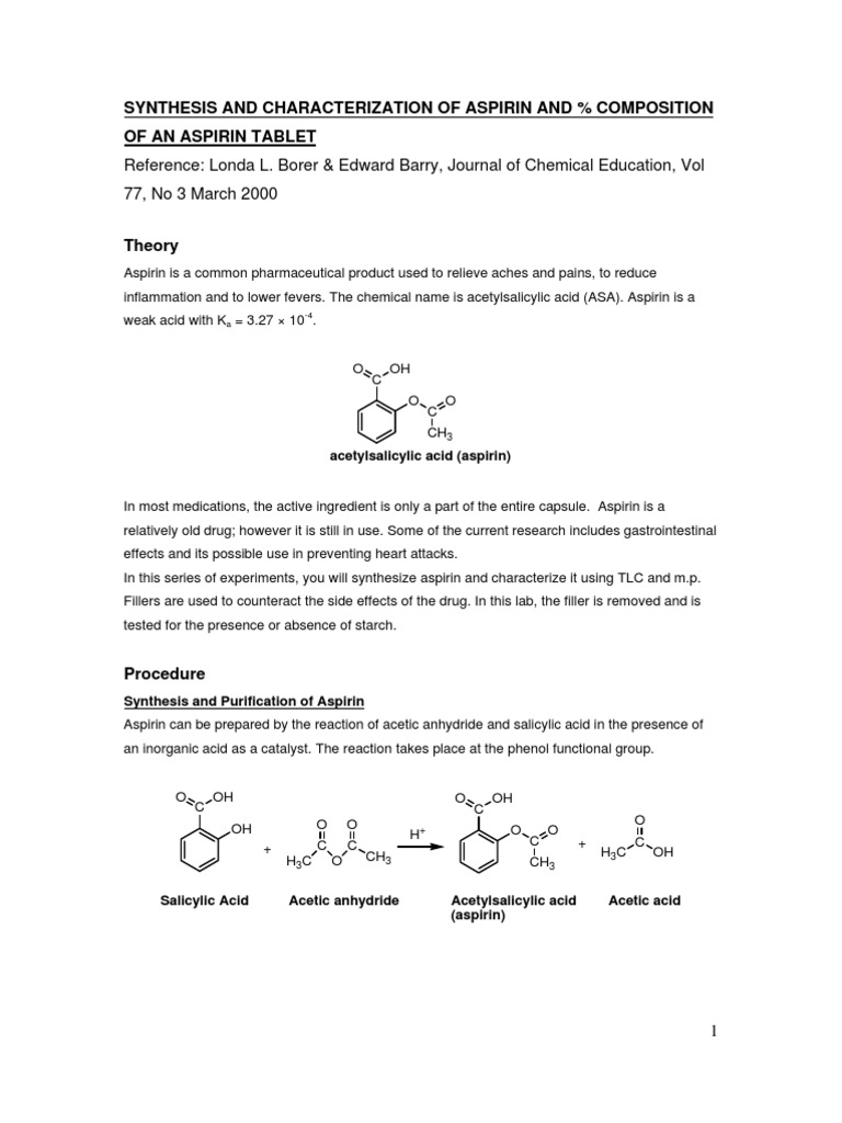 Synthesis and Characterization of Aspirin | PDF | Aspirin | Thin Layer ...