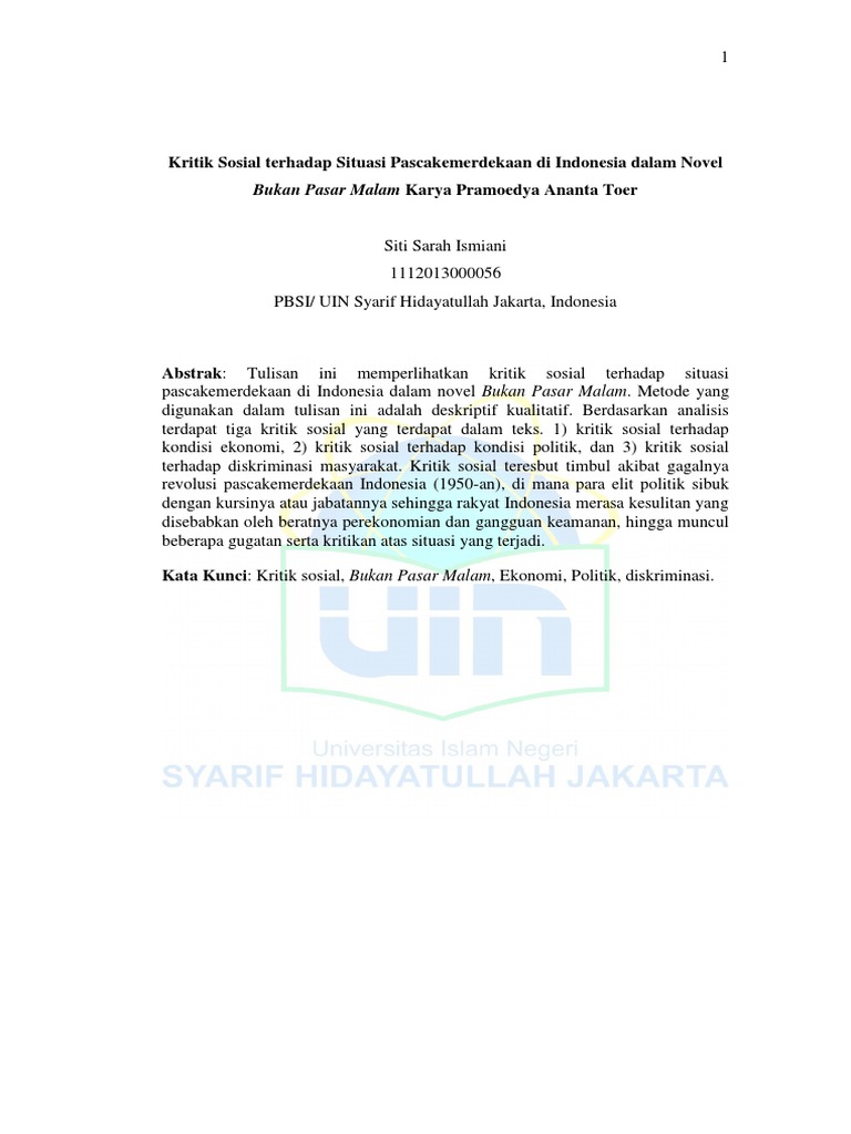 Kritik Sosial Terhadap Situasi Pascakemerdekaan Di Indonesia Dalam