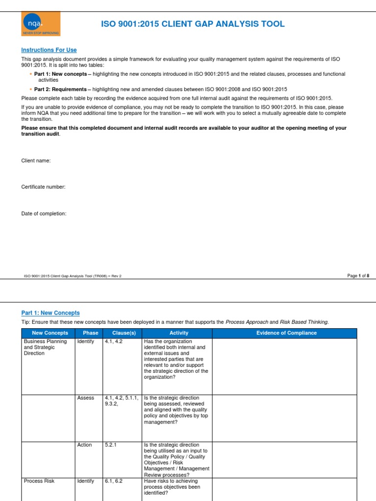 ISO 9001:2015 Gap Analysis Tool Guide | PDF | Iso 9000 | Audit