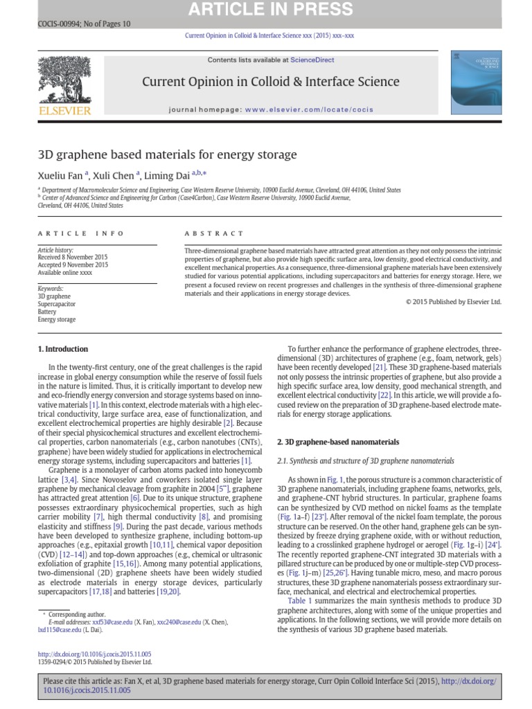 3D Graphene Based Materials For Energy Storage | PDF | Lithium Ion ...