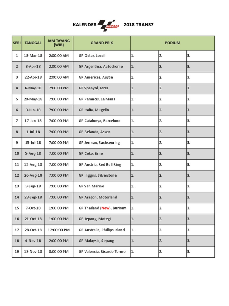 Kalender MotoGP PDF