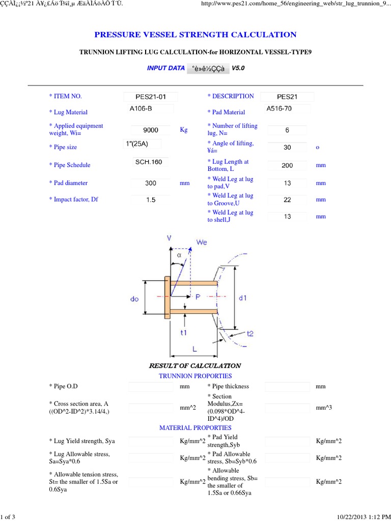 Trunnion Lifting Pipe (Fluid Conveyance) Stress (Mechanics)