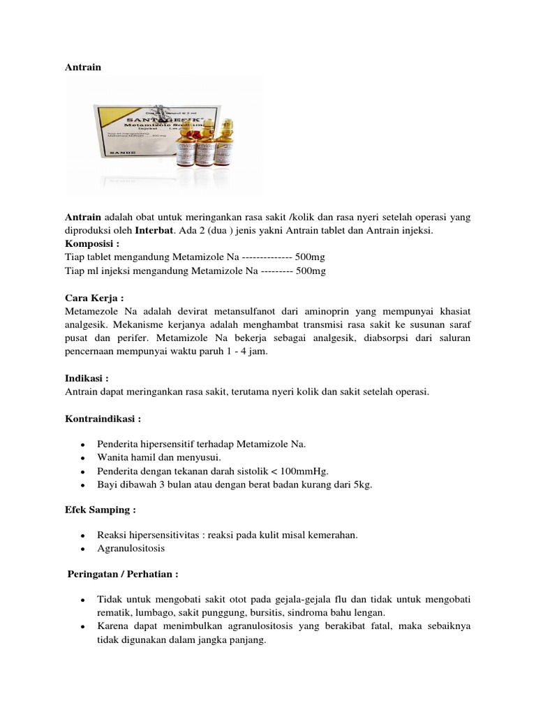 Dosis dan Indikasi Obat Antrain | PDF