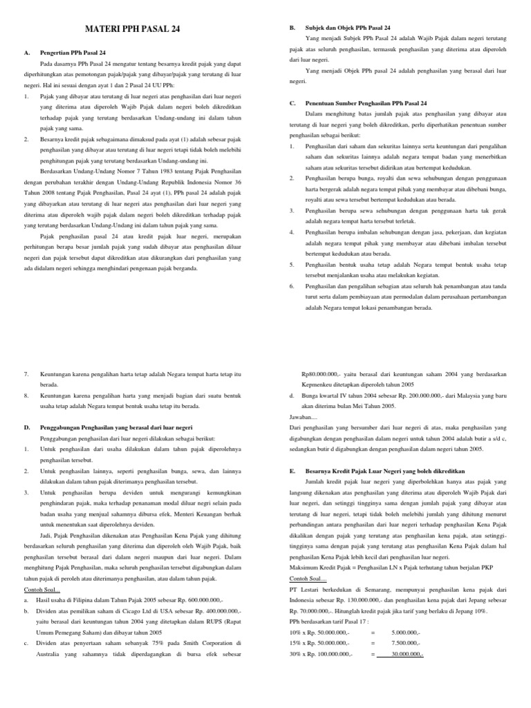 Contoh Soal Pph Pasal 24 Dan Jawabannya - Berbagi Contoh Soal