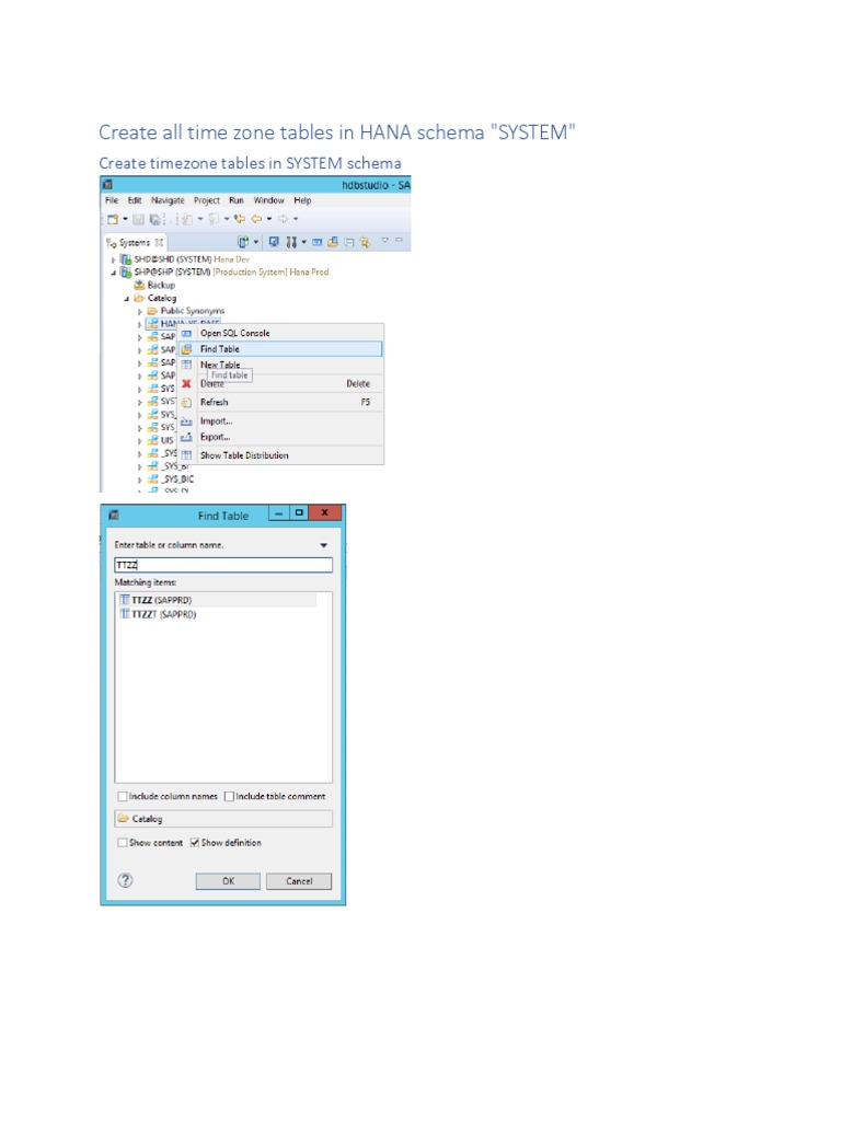 Create All Time Zone Tables In HANA Schema SYSTEM PDF Software