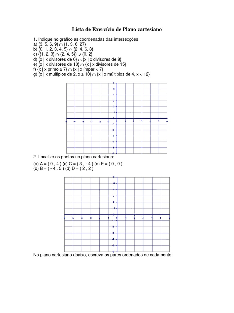 Lista de Exercício de Plano Cartesiano