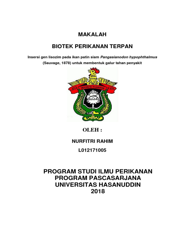 Insersi Gen Lisozim Pada Ikan Patin Siam Pangasianodon Hypophthalmus | PDF