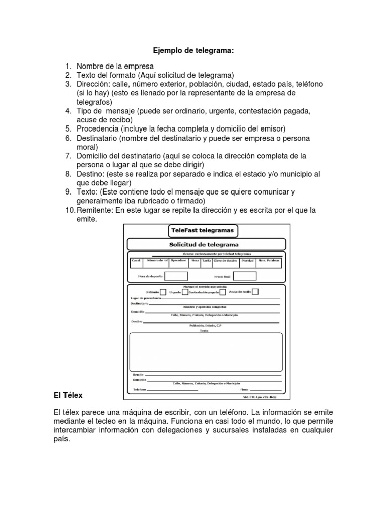 Ejemplo de Telegrama PDF Telegrafía