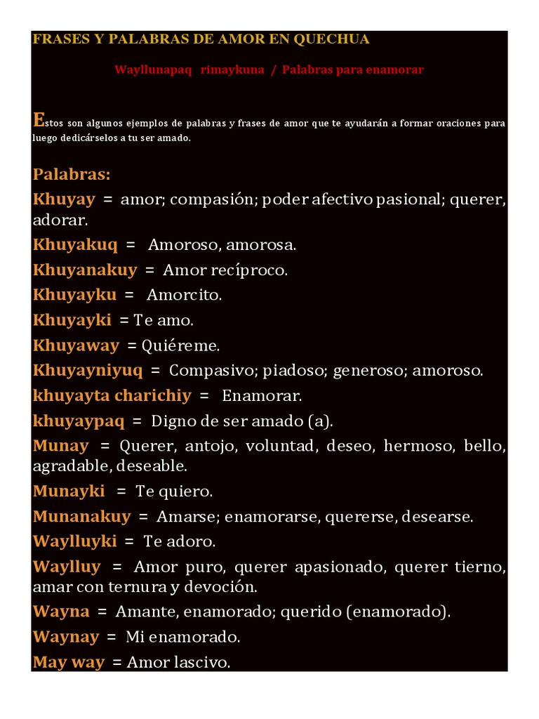 Frases y Palabras de Amor en Quechua PDF