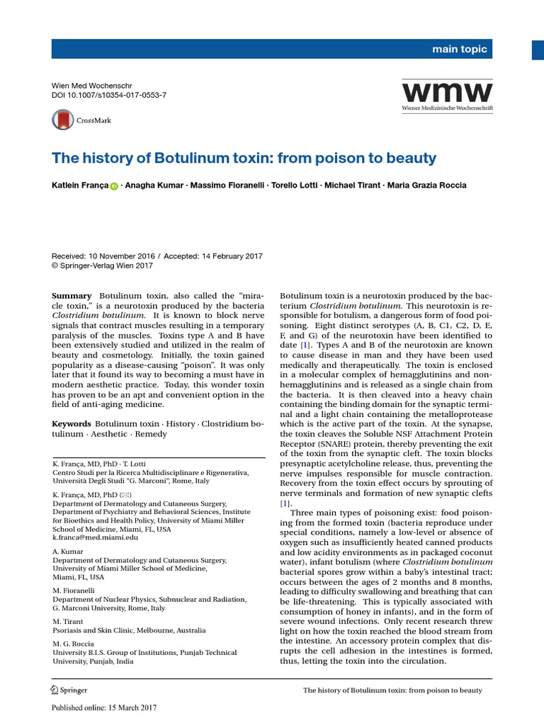 The History of Botulinum Toxin From Poison To Beauty | PDF | Botulinum ...