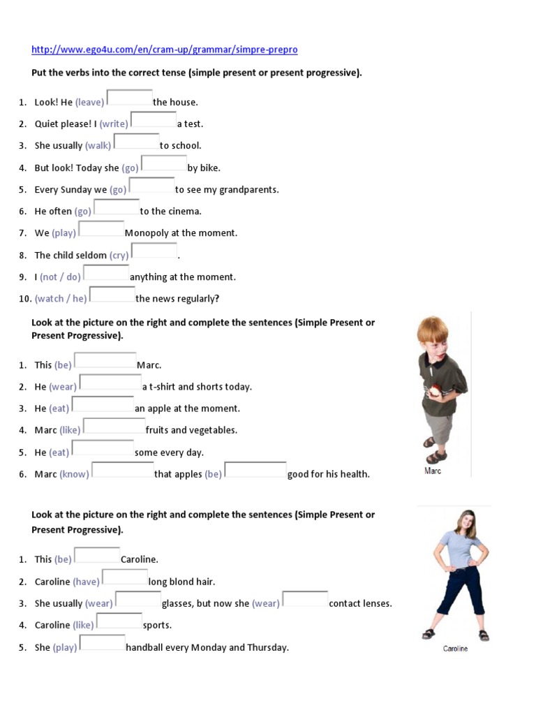 Ejercicios Present Simple Present Continuous | PDF | Grammatical Tense ...