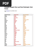 Irregular Simple Past and Past Participle Verb Forms