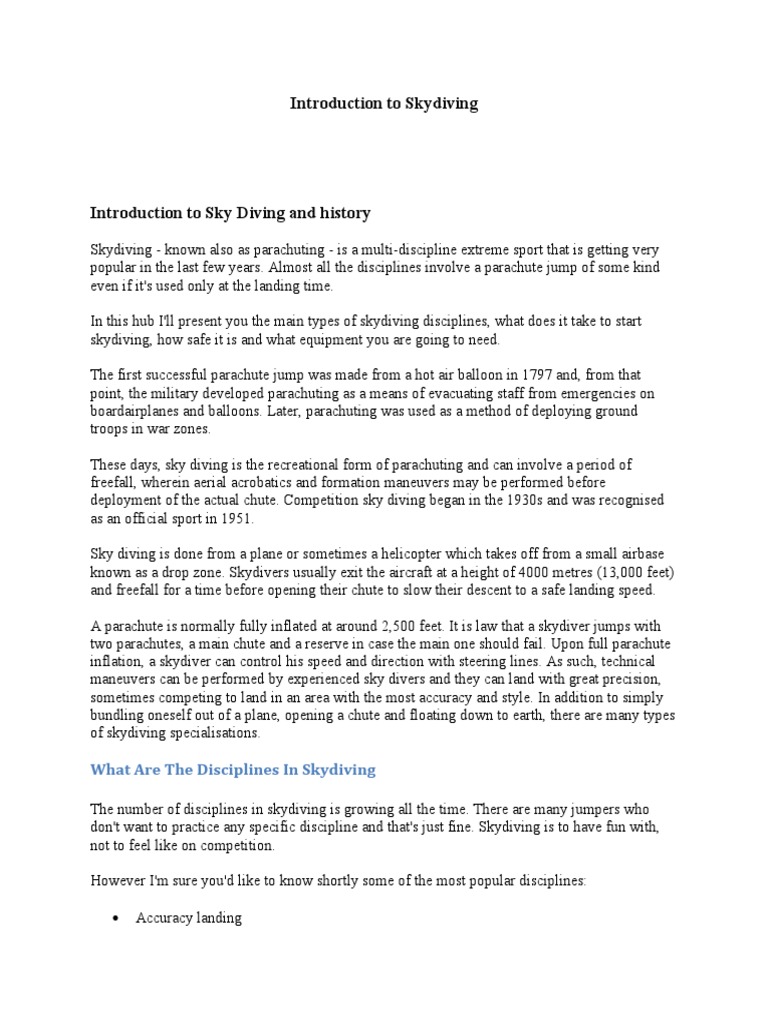 Overview of Skydiving Disciplines | PDF | Parachuting | Parachute
