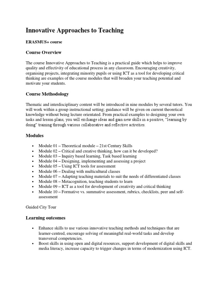 Innovative Teaching Methods Course | PDF | Educational Technology ...