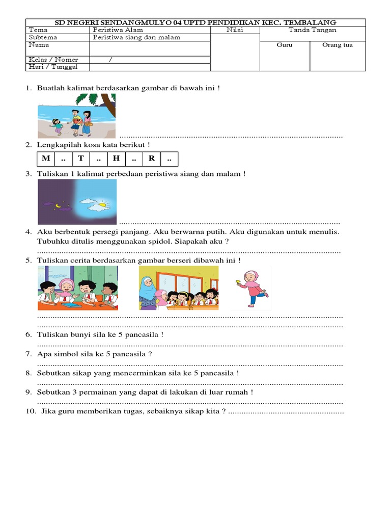 SOAL KELAS 1 TEMA 8 PERISTIWA ALAM SUBTEMA 1