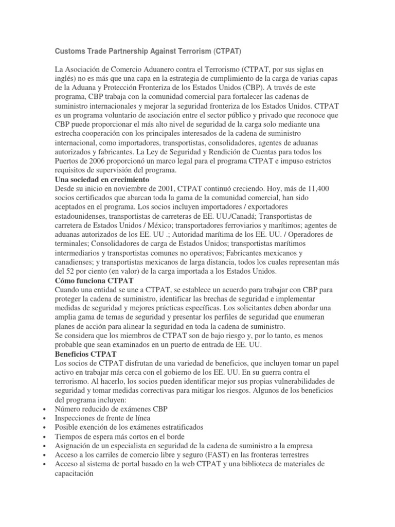 Ctpat Pdf Aduana Los Estados Unidos