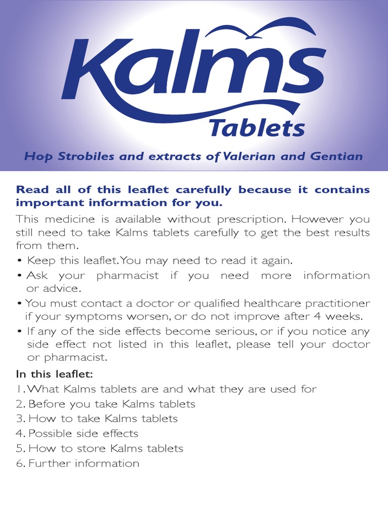 Kalms Tablets Usage and Side Effects | PDF | Tablet (Pharmacy) | Dose ...