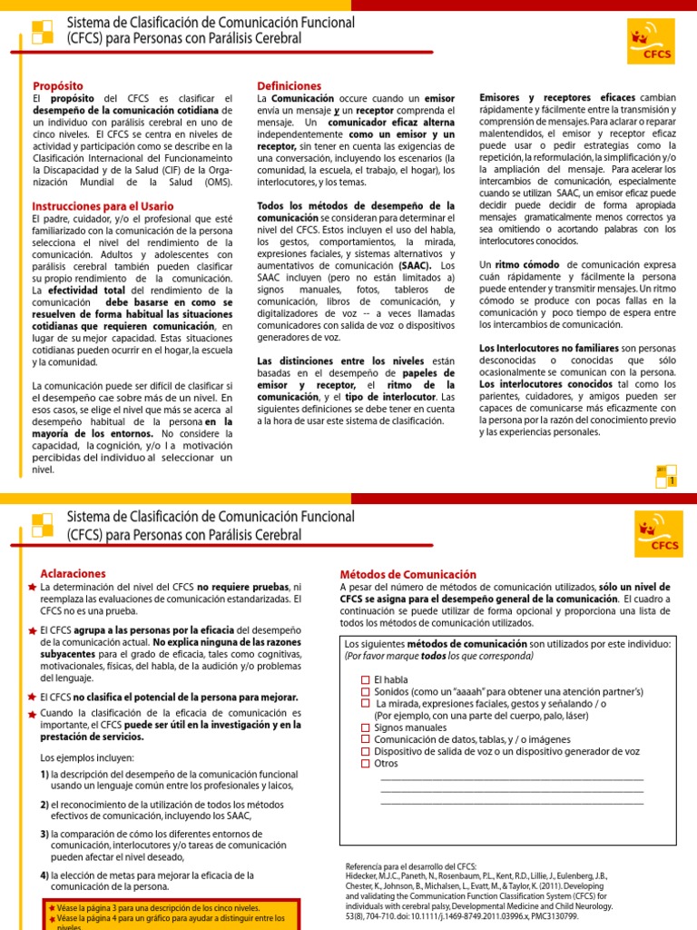 Clasificación CFCS en Parálisis Cerebral | PDF | Comunicación | Ciencia ...
