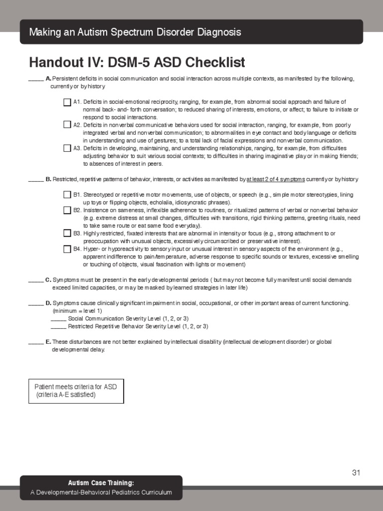 DSM 5 ASD Checklist PDF PDF Autism Spectrum Autism