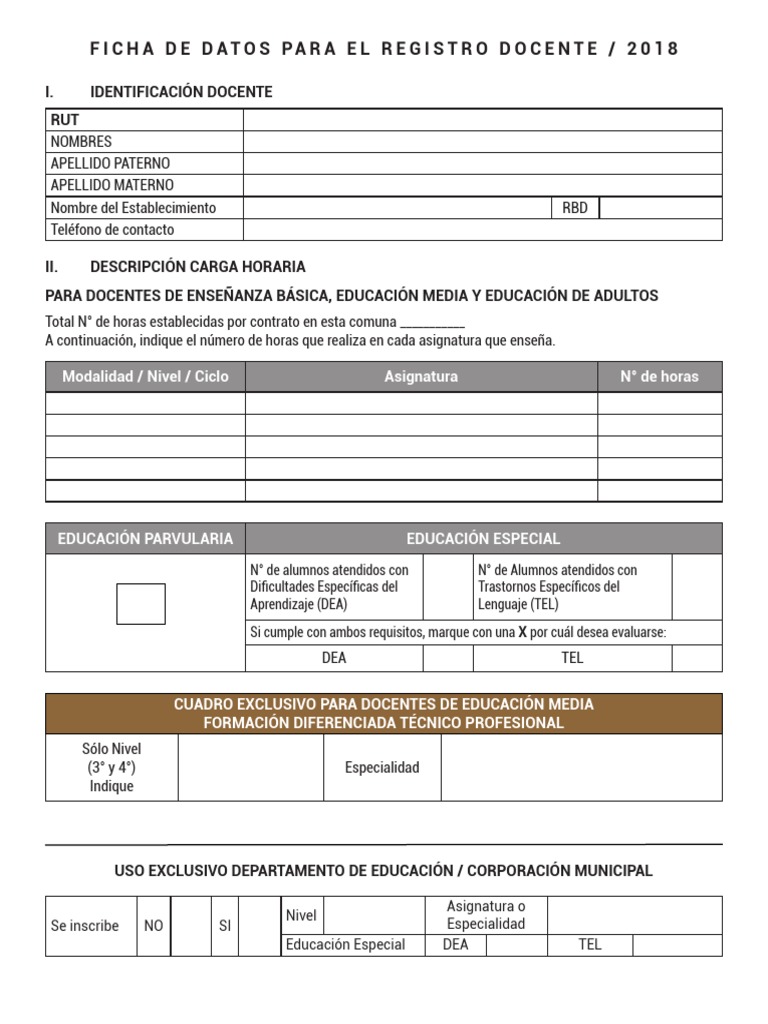 Ficha Registro Docente 2018 | PDF