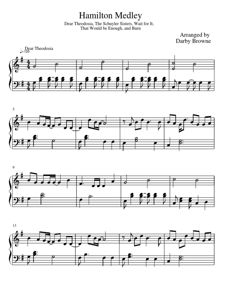 Hamilton Medley: Arranged by Darby Browne | PDF