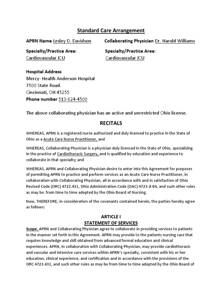 Ohio Nurse Practitioner Care Agreement | PDF | Medical Prescription ...