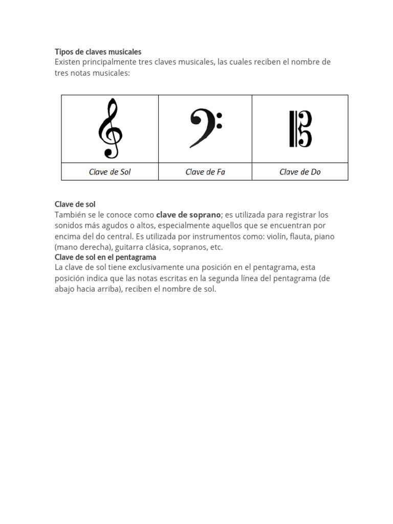 Tipos de Claves Musicales PDF Clave Notación musical