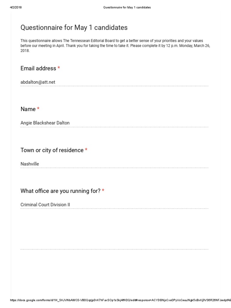 Davidson County Candidate Questionnaires PDF Victimology Prosecutor