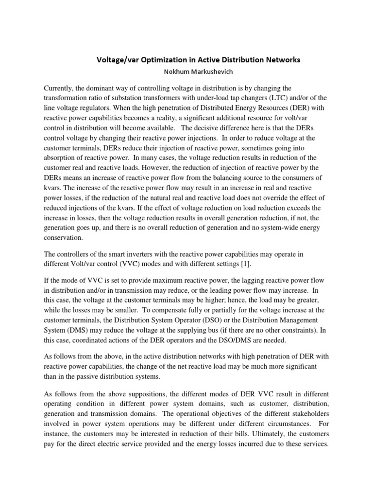 Voltage/var Optimization in Active Distribution Networks | PDF ...