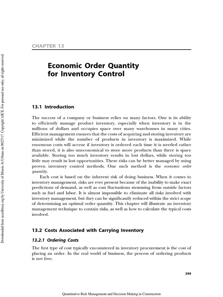 Chapter 13 Economic Order Quantity For Inventory Control | PDF ...