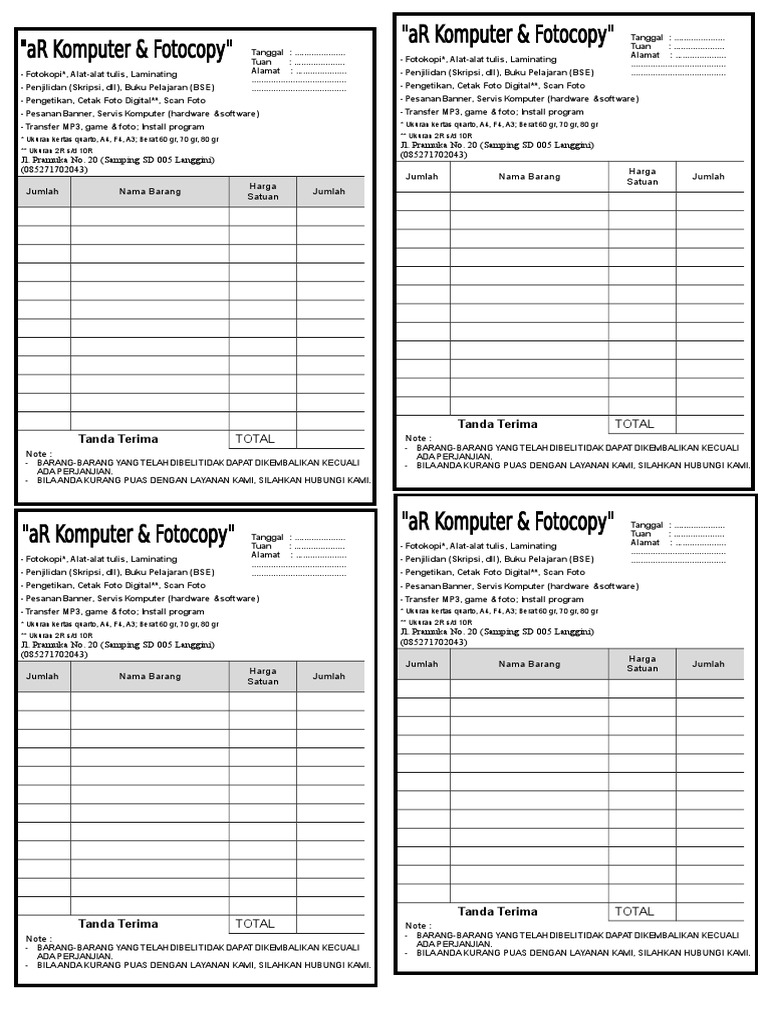 Contoh Nota Fotocopy Contoh Nota Fotocopy