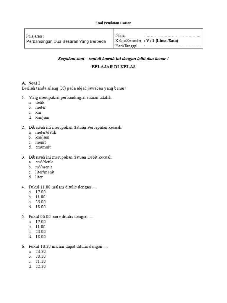 Perbandingan Dua Besaran Berbeda