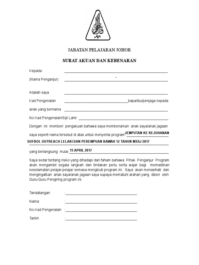 Contoh Surat Akuan Kebenaran Ibu Bapa Free Handsome