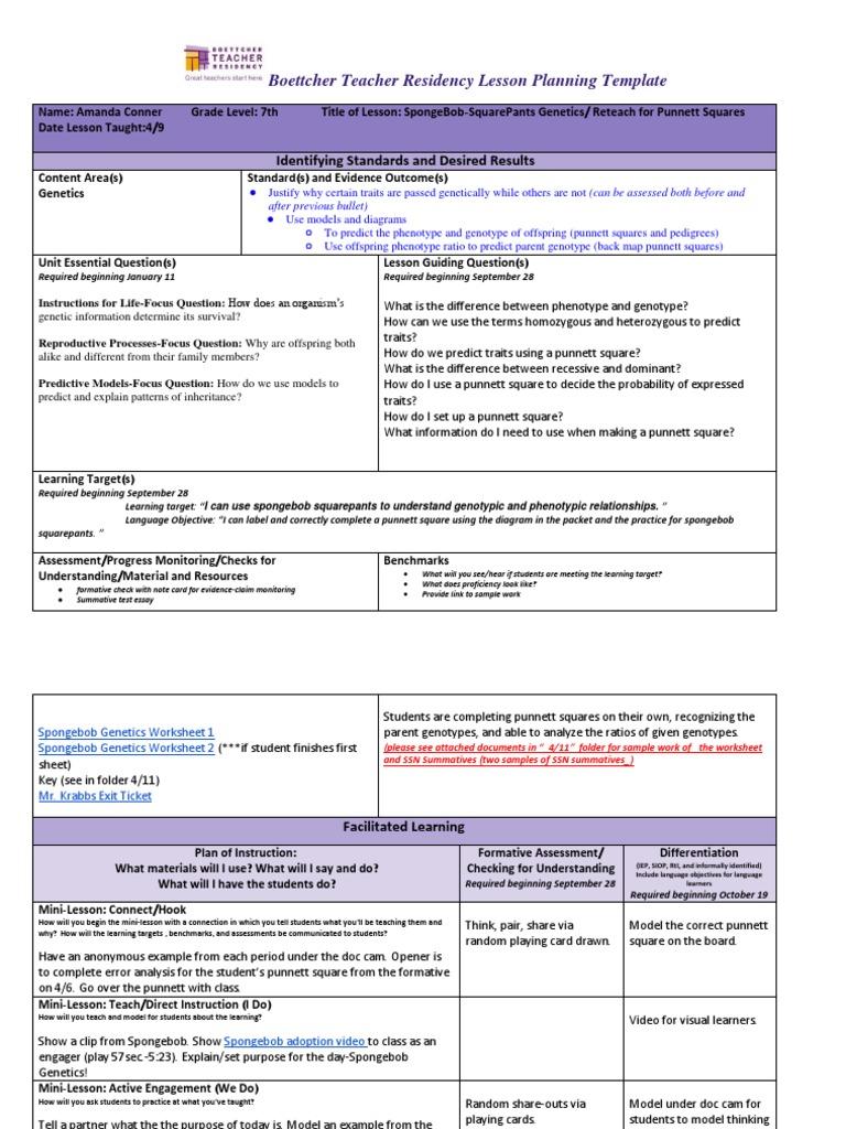 Lesson Plan Full Lead 4 11 Spongebob Squarepants Genetics 2f Reteach