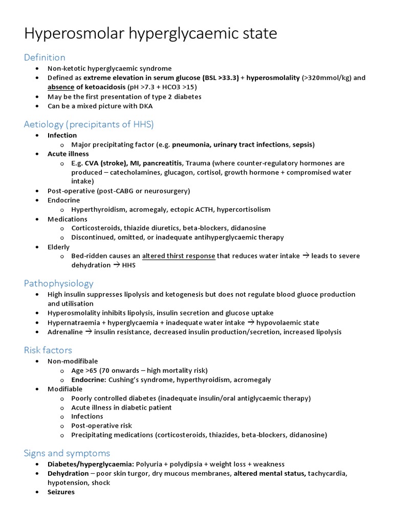 Hyperosmolar Hyperglycaemic State Overview | PDF | Hyperglycemia ...