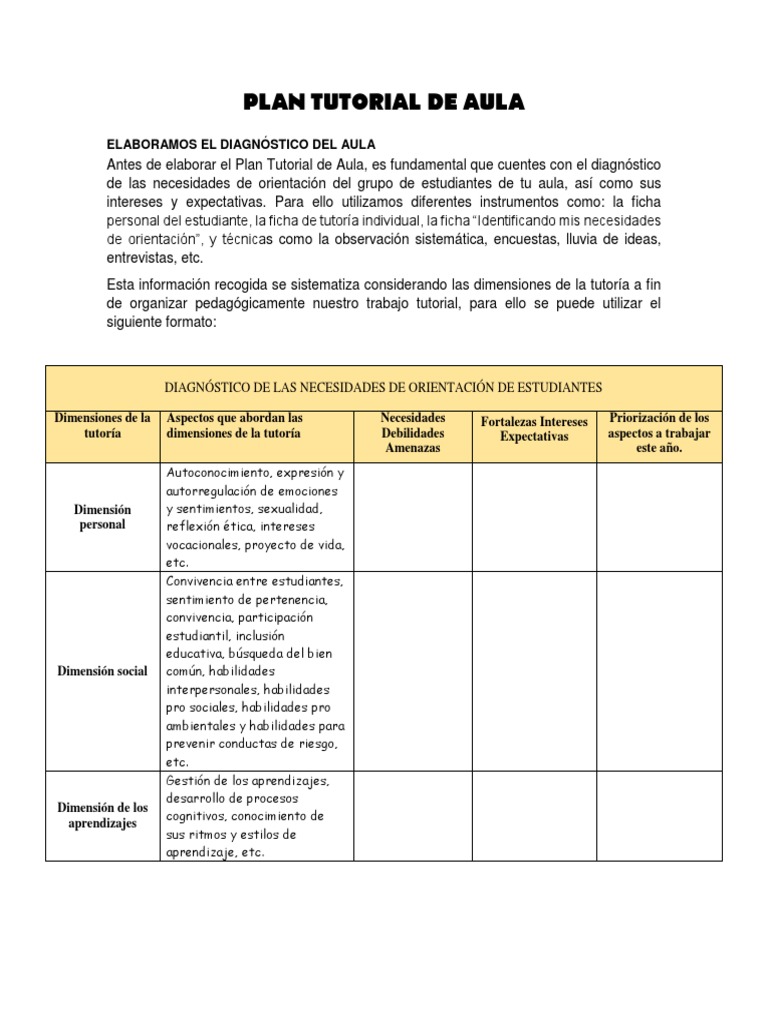 Plan Tutorial de Aula 2023 | PDF | Salón de clases | Comportamiento