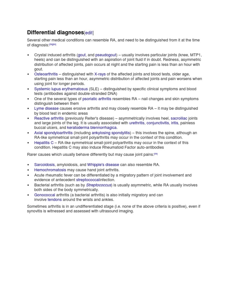 Differential Diagnoses | PDF | Arthritis | Joint