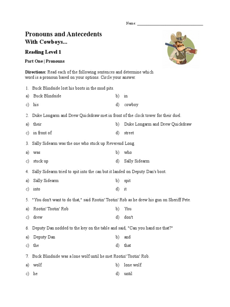 Pronouns And Their Antecedents Worksheet