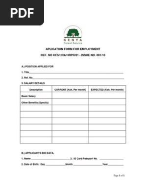 Kfs Application Form for Employment